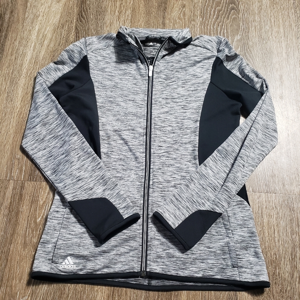 Adidas Sweater Women's Medium Long Sleeve Full Zip Up Gray Black Thumbholes